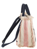 Mc2 Saint Barth Striped Canvas Beach Tote Bag With Embroidered Logo