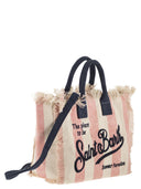 Mc2 Saint Barth Striped Canvas Beach Tote Bag With Embroidered Logo