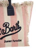 Mc2 Saint Barth Striped Canvas Beach Tote Bag With Embroidered Logo