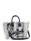 Mc2 Saint Barth Striped Canvas Beach Tote Bag With Embroidered Logo