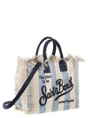 Mc2 Saint Barth Striped Canvas Beach Tote Bag With Embroidered Logo
