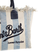 Mc2 Saint Barth Striped Canvas Beach Tote Bag With Embroidered Logo