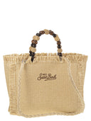 Mc2 Saint Barth Colette Straw Effect Bag With Wooden Beads And Embroidered Logo