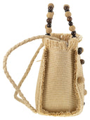 Mc2 Saint Barth Colette Straw Effect Bag With Wooden Beads And Embroidered Logo