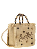Mc2 Saint Barth Colette Straw Effect Bag With Wooden Beads And Embroidered Logo