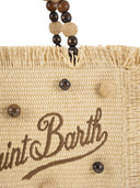 Mc2 Saint Barth Colette Straw Effect Bag With Wooden Beads And Embroidered Logo