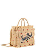 Mc2 Saint Barth Woven Beach Tote Bag With Cherry Embroidery
