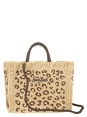 Mc2 Saint Barth Straw Effect Beach Tote Bag With Animal Print