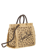 Mc2 Saint Barth Straw Effect Beach Tote Bag With Animal Print