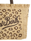 Mc2 Saint Barth Straw Effect Beach Tote Bag With Animal Print