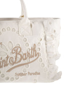 Mc2 Saint Barth White Cotton Bag With Embroidery And Broderie Anglaise Details