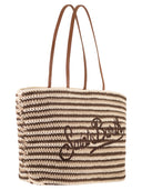 Mc2 Saint Barth Striped Woven Tote Bag With Embroidered Logo