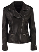 Dondup Lamb Leather Biker Jacket With Asymmetric Zip