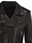 Dondup Lamb Leather Biker Jacket With Asymmetric Zip