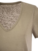Majestic Linen V Neck T Shirt With Short Sleeves