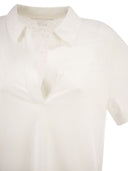 Majestic Cropped Linen Stretch Polo With V Neck