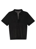 Majestic Cropped Linen Stretch Polo With V Neck