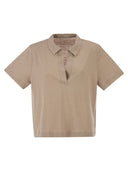 Majestic Cropped Linen Stretch Polo With V Neck