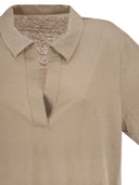 Majestic Cropped Linen Stretch Polo With V Neck