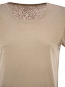 Majestic Stretch Linen T Shirt With Round Neckline