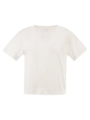 Majestic Stretch Linen T Shirt With V Neck