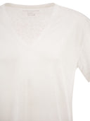 Majestic Stretch Linen T Shirt With V Neck