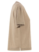 Majestic Stretch Linen T Shirt With V Neck