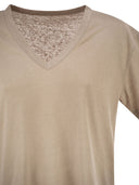 Majestic Stretch Linen T Shirt With V Neck