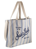 Mc2 Saint Barth Striped Canvas Tote Bag With Embroidered Logo