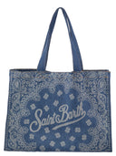 Mc2 Saint Barth Denim Beach Tote Bag With Bandana Print