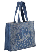 Mc2 Saint Barth Denim Beach Tote Bag With Bandana Print