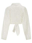 Mc2 Saint Barth Linen And Cotton Broderie Anglaise Cropped Shirt With Front Tie