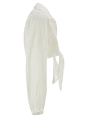 Mc2 Saint Barth Linen And Cotton Broderie Anglaise Cropped Shirt With Front Tie