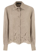 Fabiana Filippi Cropped Linen Shirt With Broderie Anglaise Embroidery