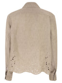 Fabiana Filippi Cropped Linen Shirt With Broderie Anglaise Embroidery