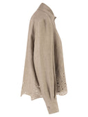 Fabiana Filippi Cropped Linen Shirt With Broderie Anglaise Embroidery