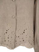 Fabiana Filippi Cropped Linen Shirt With Broderie Anglaise Embroidery