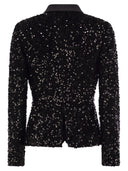 Elisabetta Franchi Double Breasted Jacket In Chenille Embroidered With Sequins