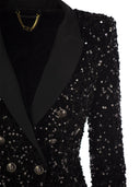 Elisabetta Franchi Double Breasted Jacket In Chenille Embroidered With Sequins