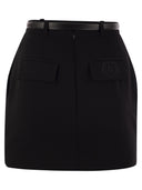 Elisabetta Franchi Crepe Miniskirt With Belt And Embroidery