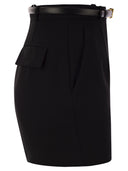 Elisabetta Franchi Crepe Miniskirt With Belt And Embroidery