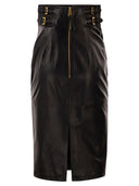 Elisabetta Franchi Leather Skirt With Embossed Logo