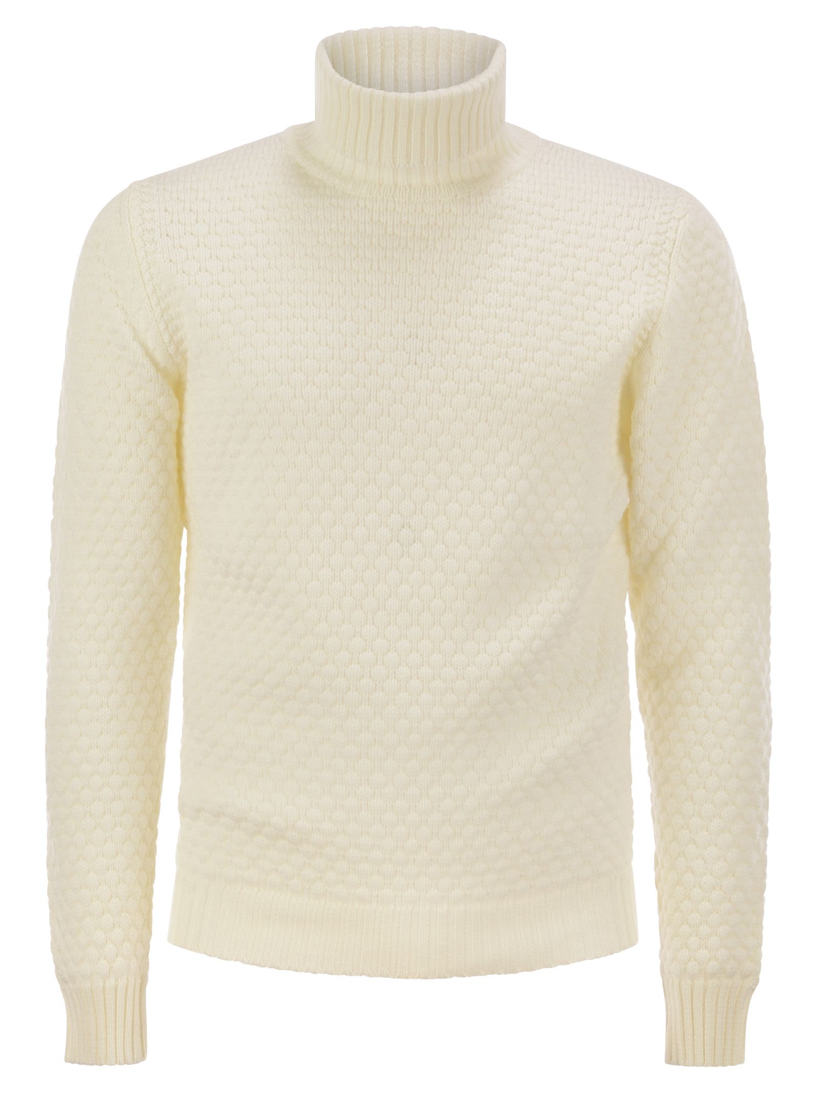Rakki' Honeycomb Stitch Turtleneck White