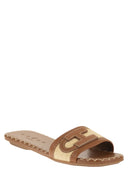 Hogan H685 Flat Sandals In Leather And Raffia