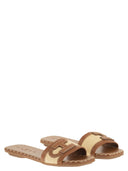 Hogan H685 Flat Sandals In Leather And Raffia
