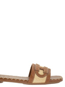 Hogan H685 Flat Sandals In Leather And Raffia
