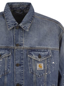 Carhartt Washed Denim Jacket With Paint Splatter Details