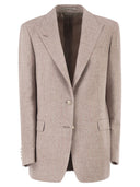 Tagliatore Single Breasted Herringbone Blazer In Cotton And Silk Blend