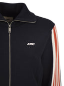 Autry Viscose Sweatshirt With Zip And Side Stripes