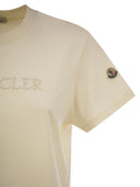 Moncler Cotton T Shirt With Tone On Tone Embroidered Logo